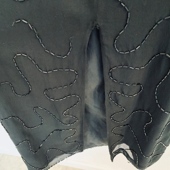 Vintage Rampage Silk Black Maxi Dress Size 7 Sequins Beads 90's Whimsy Goth Prom - Picture 12 of 14